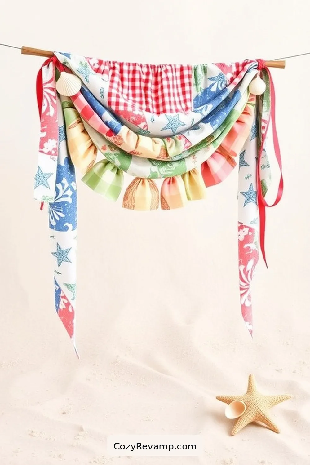 Coastal-Themed Bunting From Upcycled Fabric for 25 Creative Coastal Nursery Ideas Using Reclaimed Materials