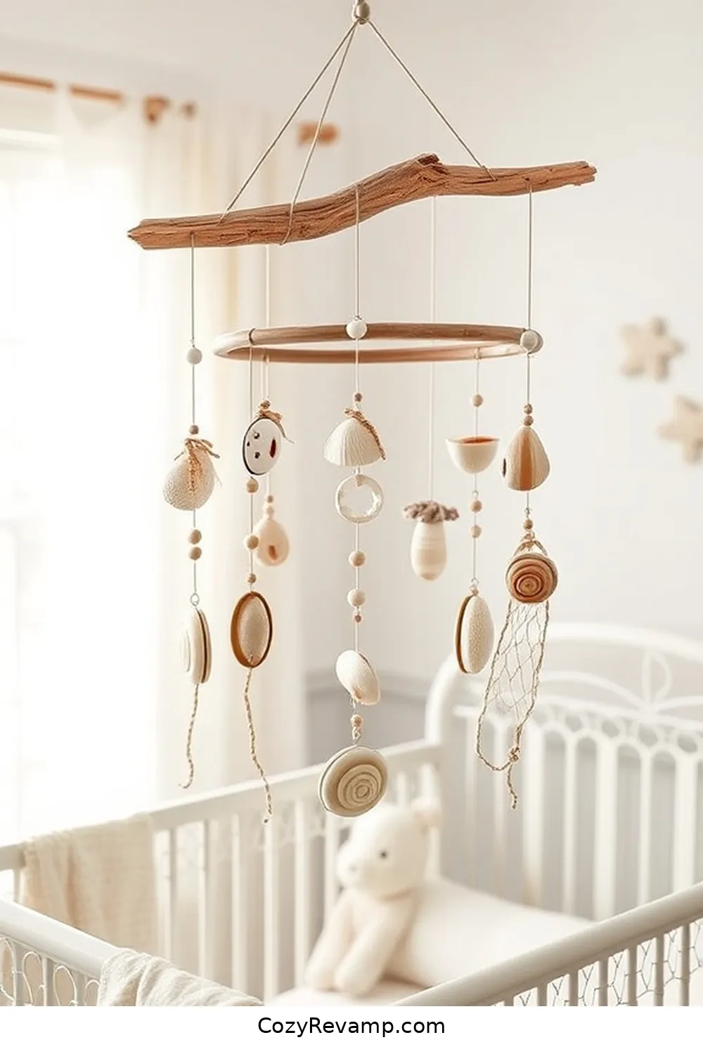 DIY Coastal-Themed Mobile Using Reclaimed Materials for 25 Creative Coastal Nursery Ideas Using Reclaimed Materials