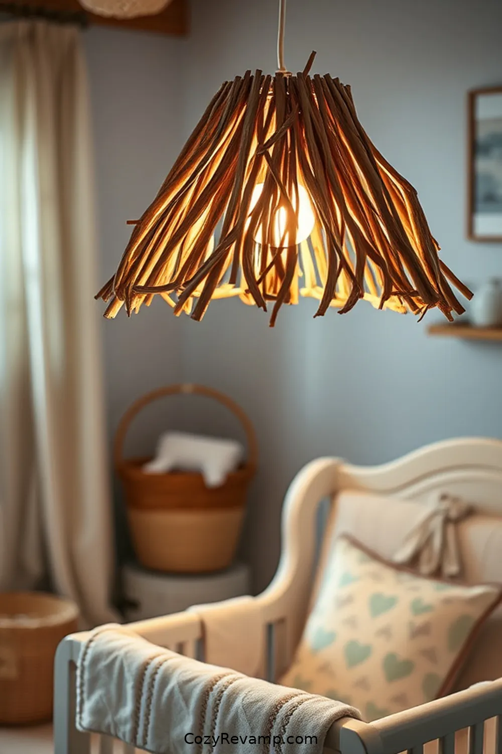 Driftwood Lampshade for 25 Creative Coastal Nursery Ideas Using Reclaimed Materials
