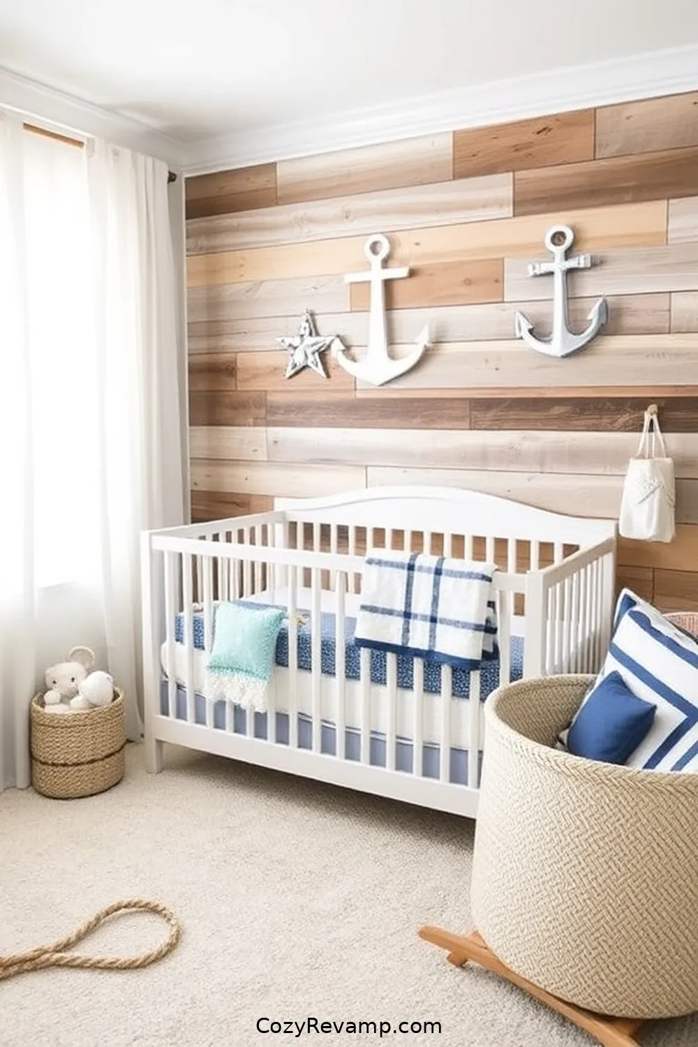 Reclaimed Wood Accent Wall for 25 Creative Coastal Nursery Ideas Using Reclaimed Materials