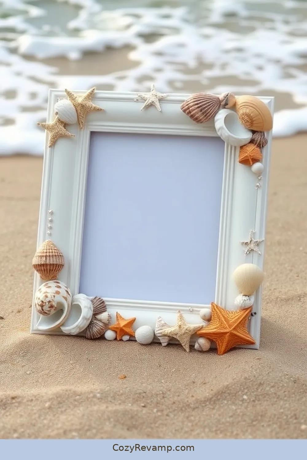 Seashell-Embellished Picture Frames for 25 Creative Coastal Nursery Ideas Using Reclaimed Materials