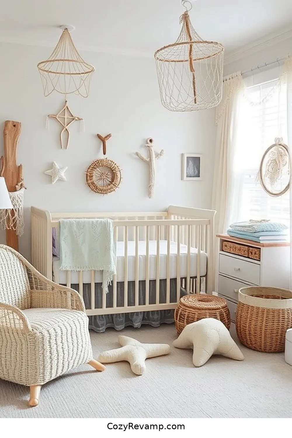 Vintage Fishing Net Décor for 25 Creative Coastal Nursery Ideas Using Reclaimed Materials