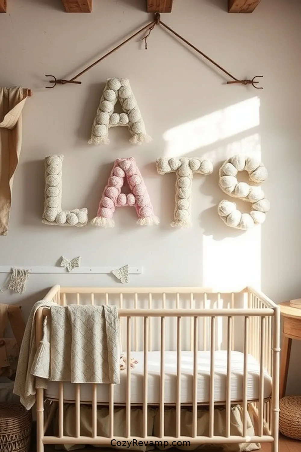 Fabric-Covered Letters and Names for 25 Creative Rustic Nursery Ideas With Upcycled Fabric Material