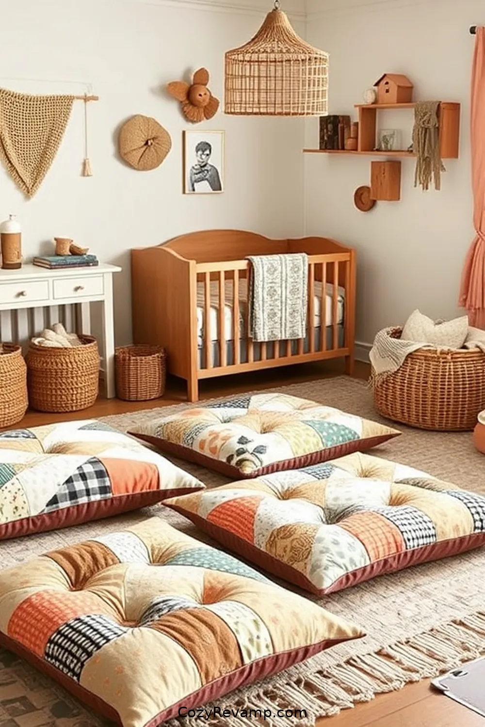 Upcycled Fabric Floor Cushions for 25 Creative Rustic Nursery Ideas With Upcycled Fabric Material