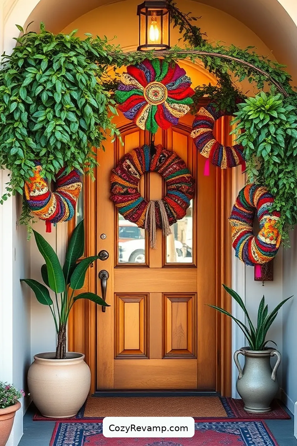 25 Creative Ways to Style a Bohemian Entryway With Upcycled Fabric 4 Colorful Fabric Wreaths for 25 Creative Ways to Style a Bohemian Entryway With Upcycled Fabric