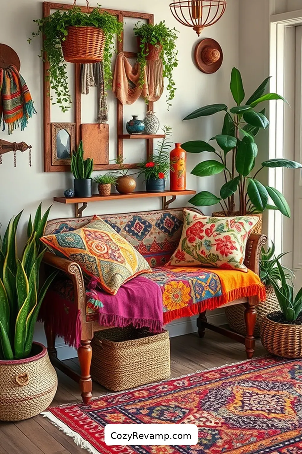 25 Creative Ways to Style a Bohemian Entryway With Upcycled Fabric 11 Fabric-Covered Benches for 25 Creative Ways to Style a Bohemian Entryway With Upcycled Fabric