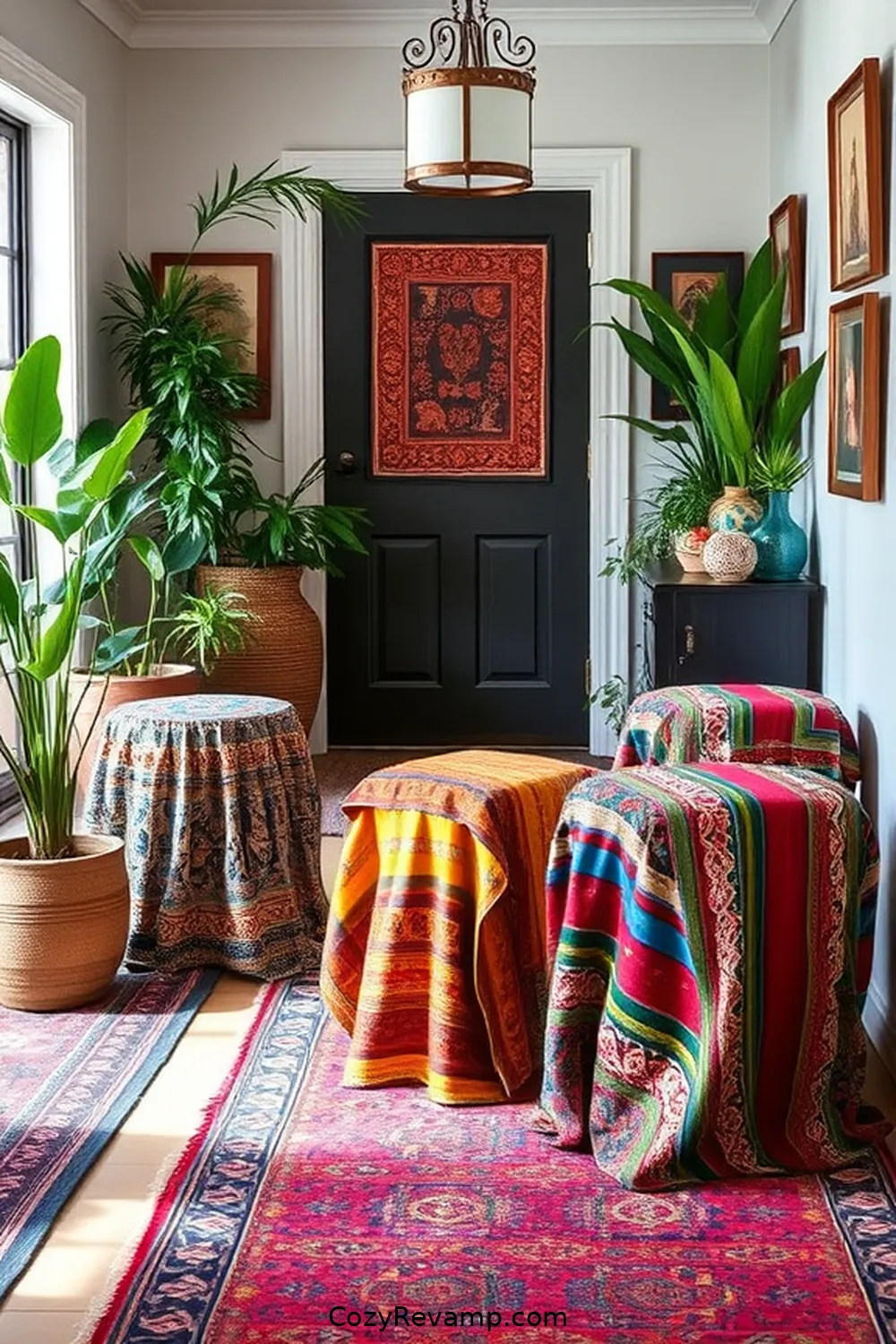 25 Creative Ways to Style a Bohemian Entryway With Upcycled Fabric 21 Fabric Table Stools for 25 Creative Ways to Style a Bohemian Entryway With Upcycled Fabric