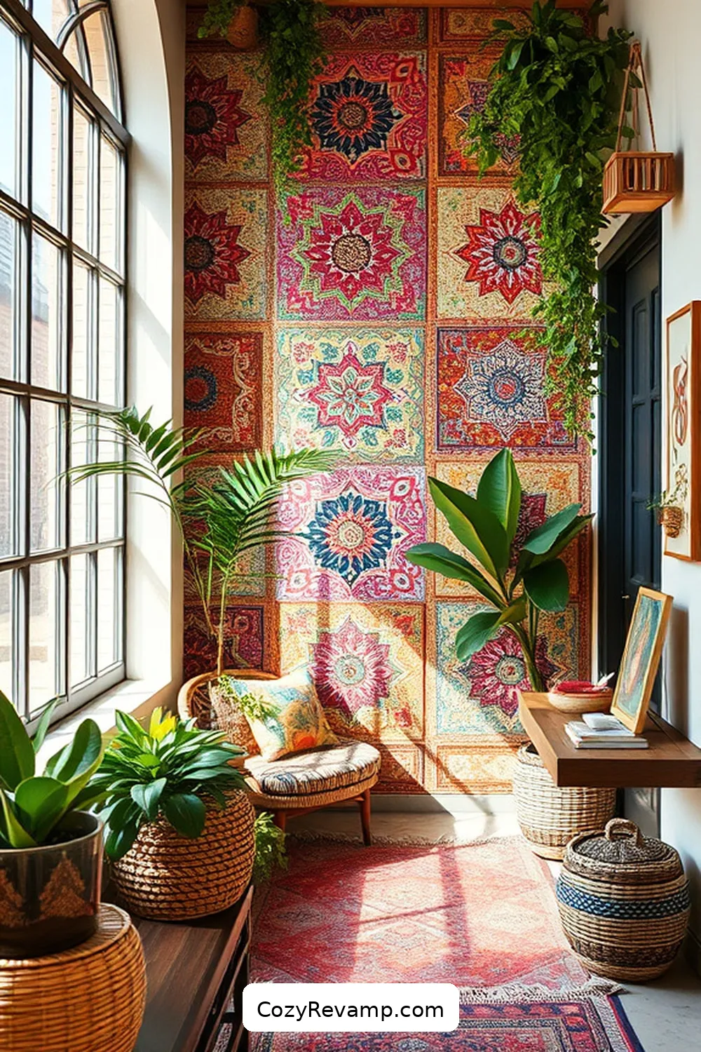 25 Creative Ways to Style a Bohemian Entryway With Upcycled Fabric 17 Quilted Fabric Wall Panels for 25 Creative Ways to Style a Bohemian Entryway With Upcycled Fabric