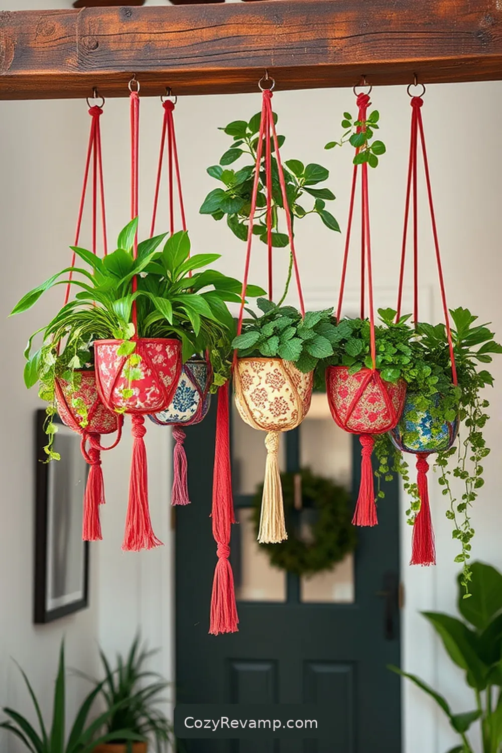 25 Creative Ways to Style a Bohemian Entryway With Upcycled Fabric 15 Upcycled Fabric Plant Hangers for 25 Creative Ways to Style a Bohemian Entryway With Upcycled Fabric