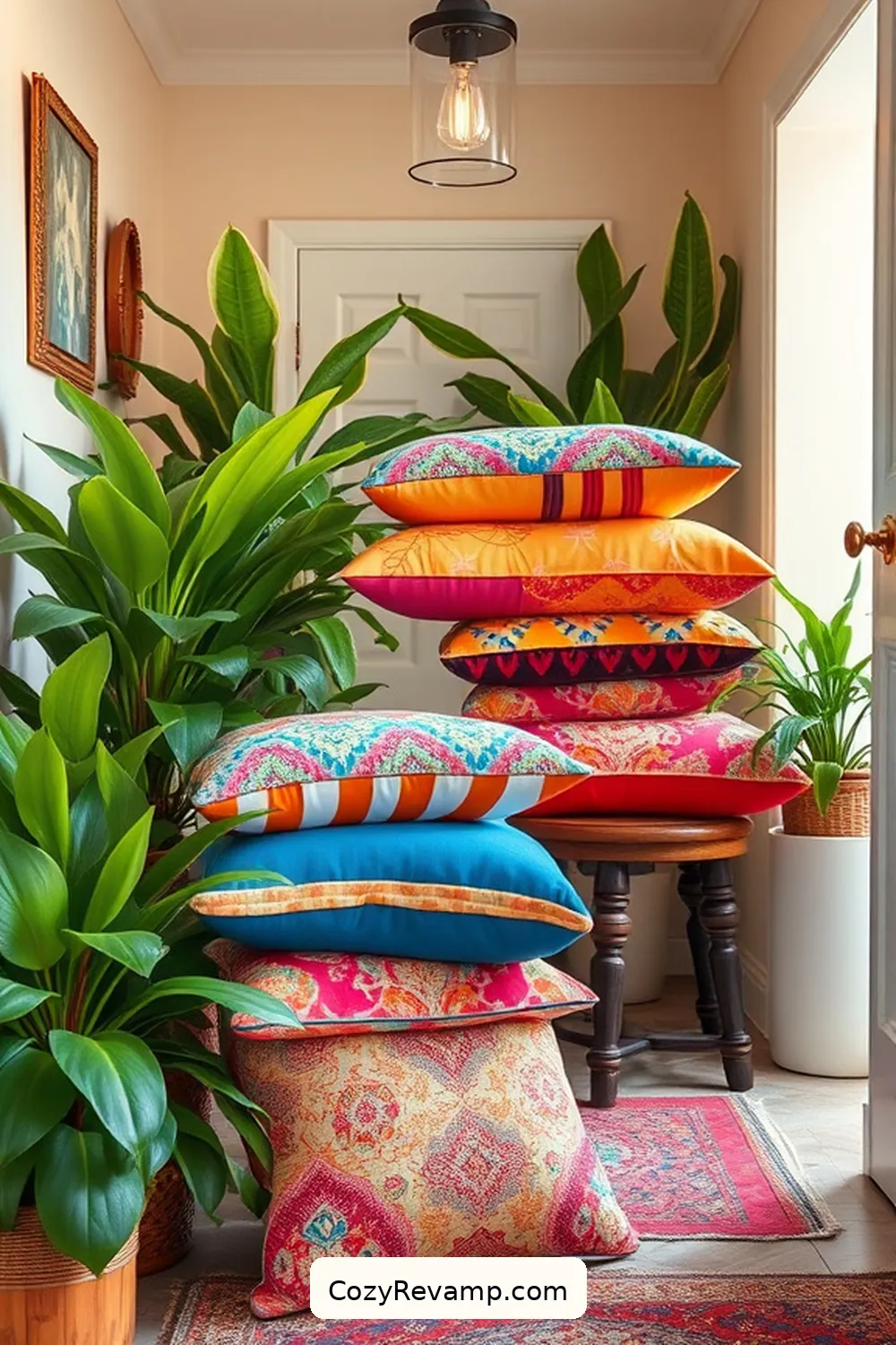 25 Creative Ways to Style a Bohemian Entryway With Upcycled Fabric 26 Upcycled Fabric Seating Cushions for 25 Creative Ways to Style a Bohemian Entryway With Upcycled Fabric
