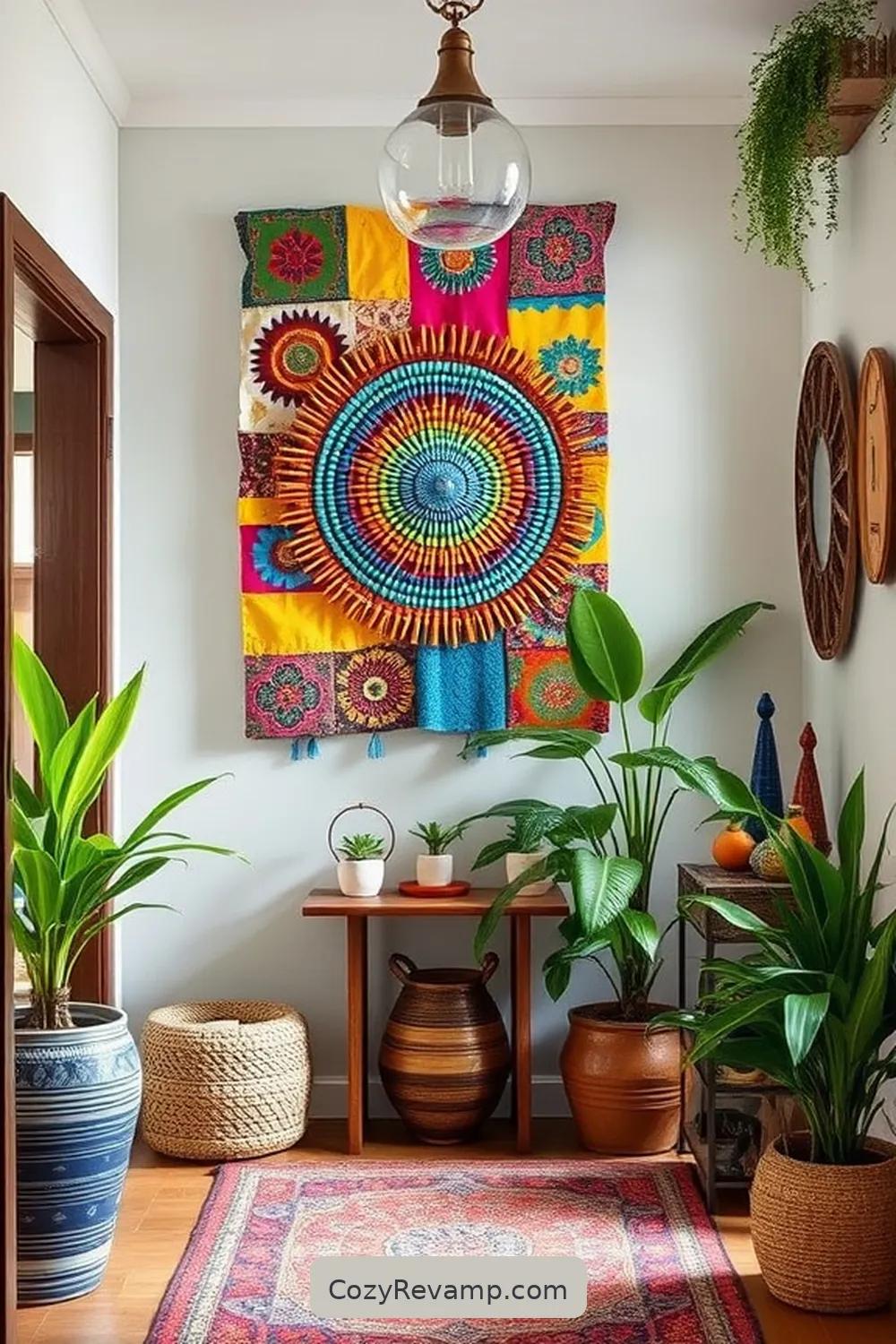 25 Creative Ways to Style a Bohemian Entryway With Upcycled Fabric 2 Upcycled Fabric Wall Art for 25 Creative Ways to Style a Bohemian Entryway With Upcycled Fabric