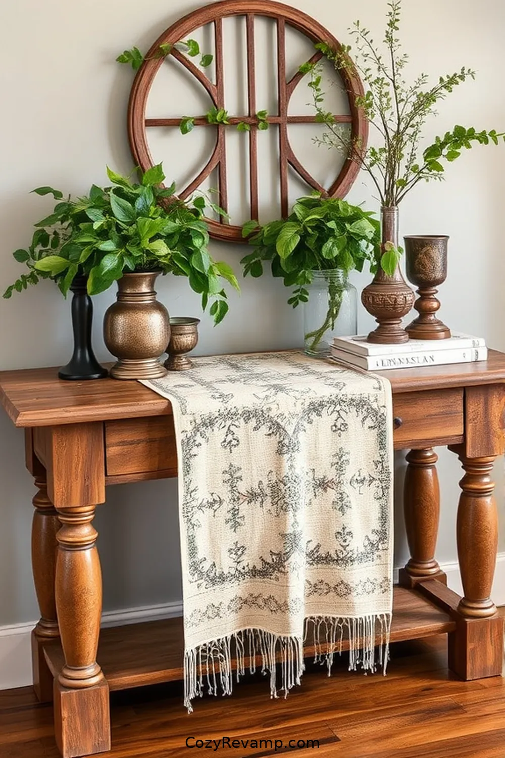 25 Creative Ways to Style a Bohemian Entryway With Upcycled Fabric 9 Vintage Fabric Table Runner for 25 Creative Ways to Style a Bohemian Entryway With Upcycled Fabric
