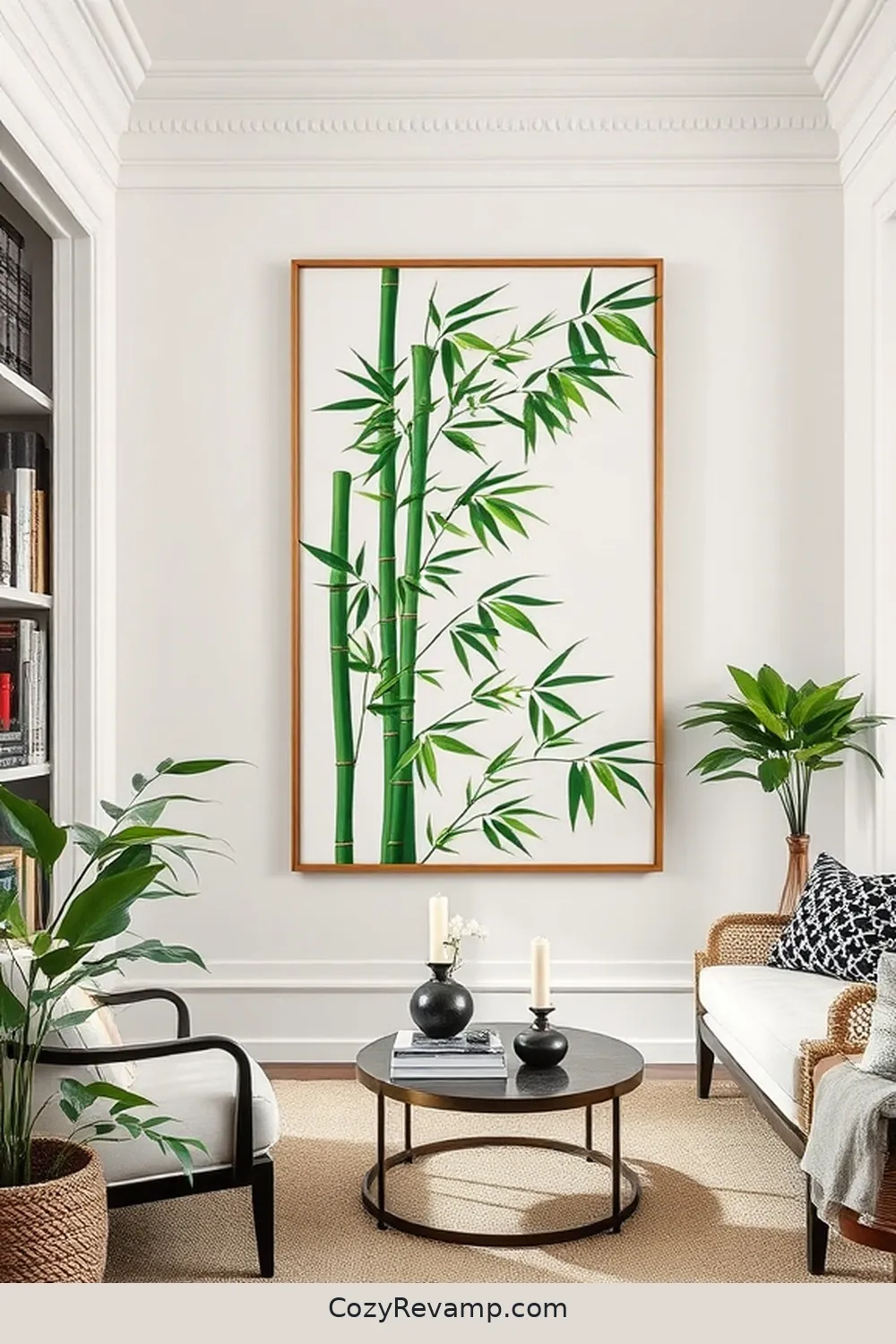 Highlight Bamboo in Artwork and Prints for 25 Design Tips for a Modern Farmhouse Library Using Bamboo Material