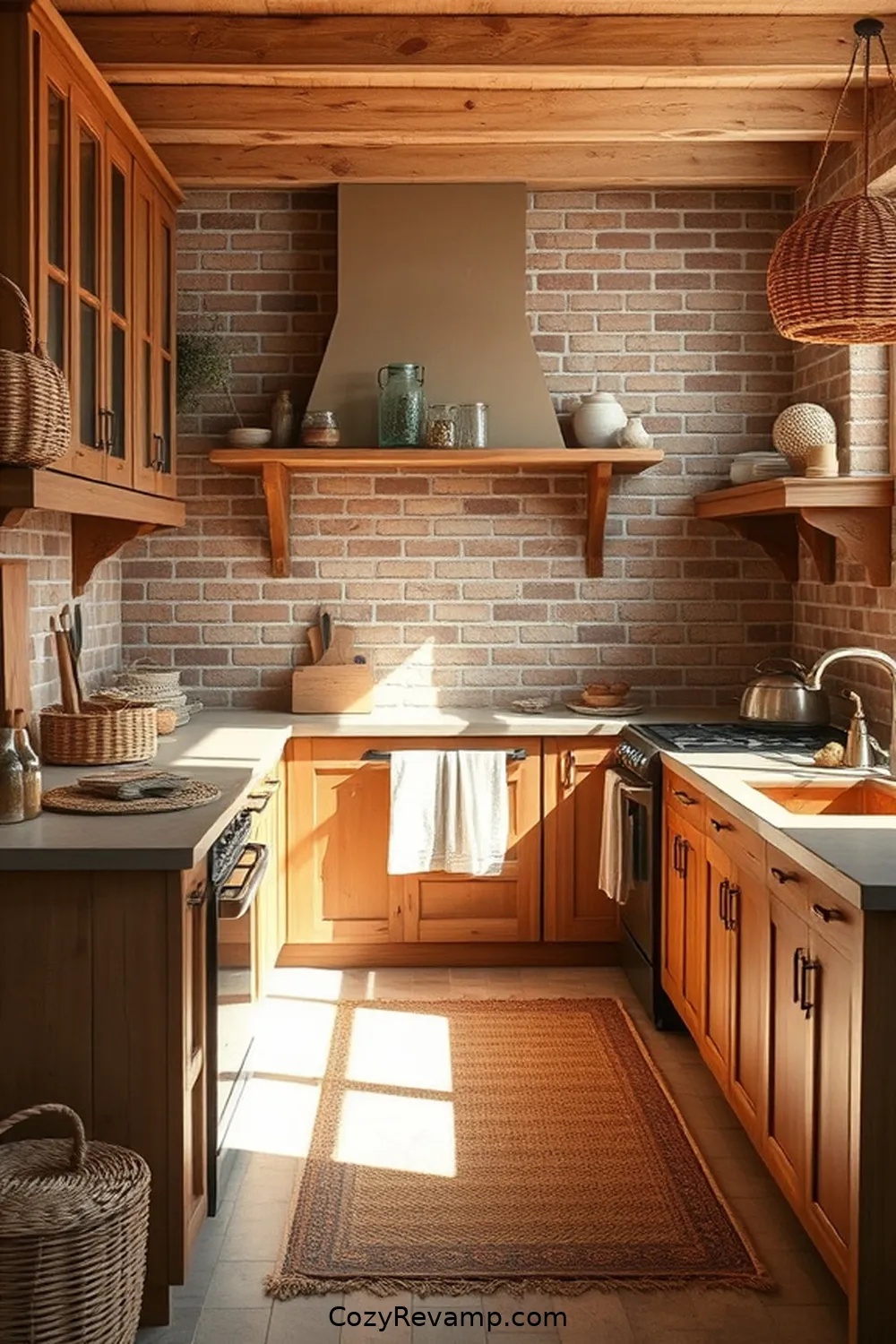 Brick or Stone Backsplash for 25 Essential Elements of a Rustic Kitchen With Natural Fibers and Materials