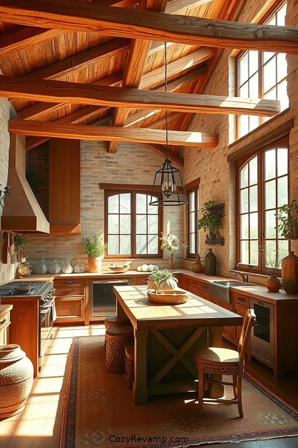 Exposed Beams for 25 Essential Elements of a Rustic Kitchen With Natural Fibers and Materials
