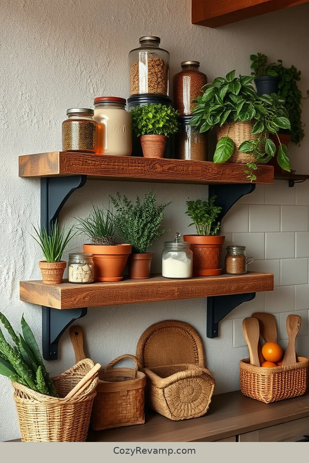 Handcrafted Wooden Shelves for 25 Essential Elements of a Rustic Kitchen With Natural Fibers and Materials
