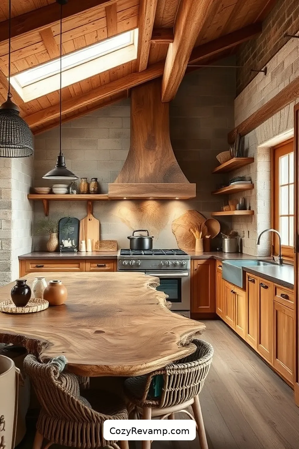 Live Edge Wooden Slabs for 25 Essential Elements of a Rustic Kitchen With Natural Fibers and Materials