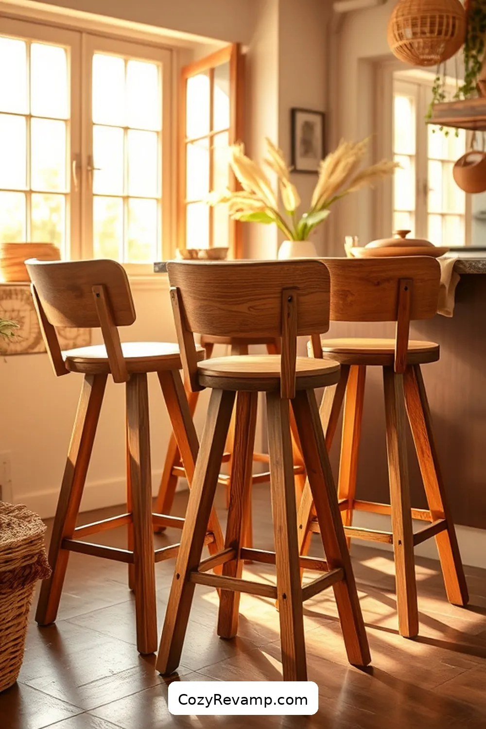 Wooden Bar Stools for 25 Essential Elements of a Rustic Kitchen With Natural Fibers and Materials