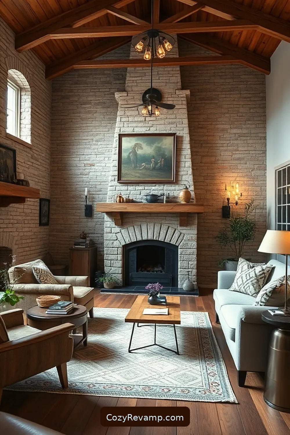 Stone or Brick Features for 25 Essential Materials for Modern Farmhouse Living Rooms With Solar-Powered Lights