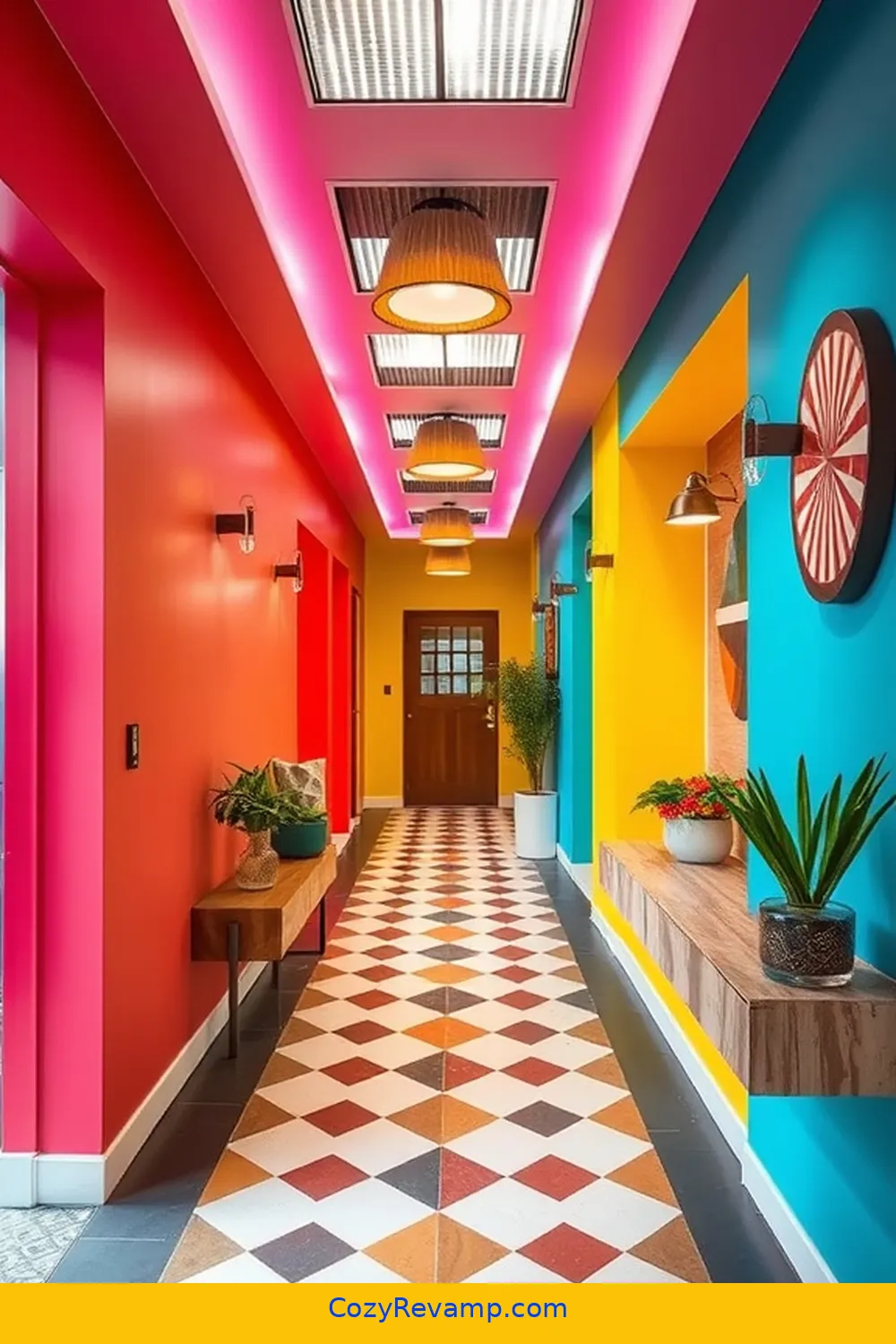 Colorful Accent Walls for 25 Essential Materials for a Mid-Century Modern Hallway With Solar-Powered Lights