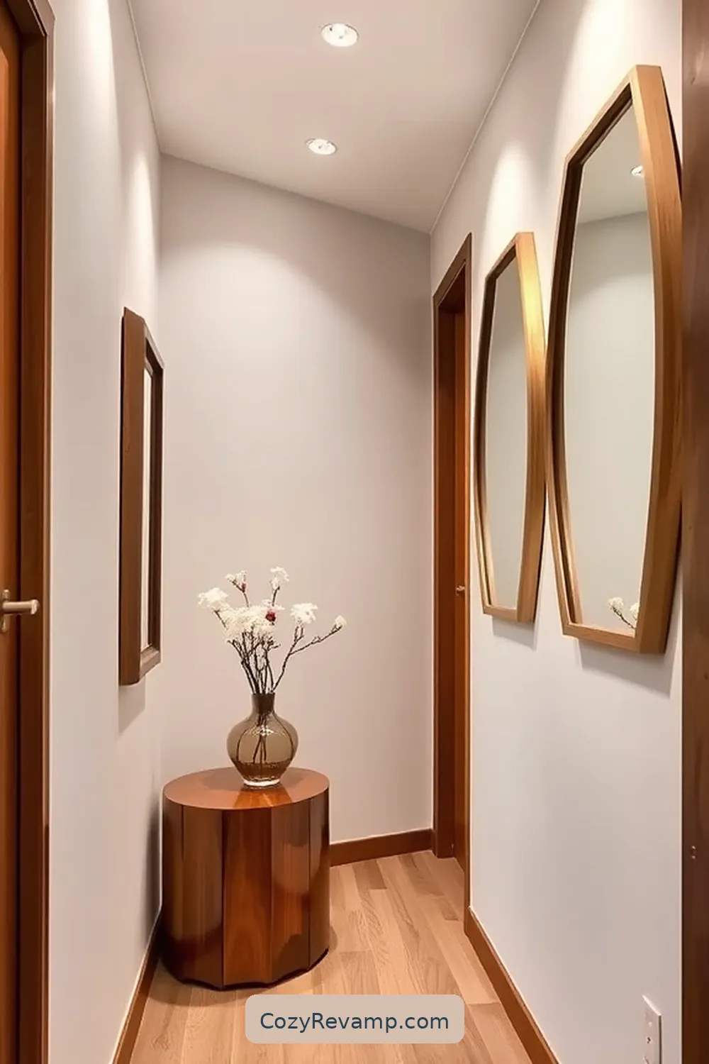Mirrors With Unique Frames for 25 Essential Materials for a Mid-Century Modern Hallway With Solar-Powered Lights