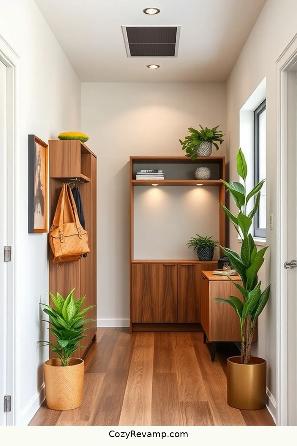 Multi-Functional Storage Solutions for 25 Essential Materials for a Mid-Century Modern Hallway With Solar-Powered Lights
