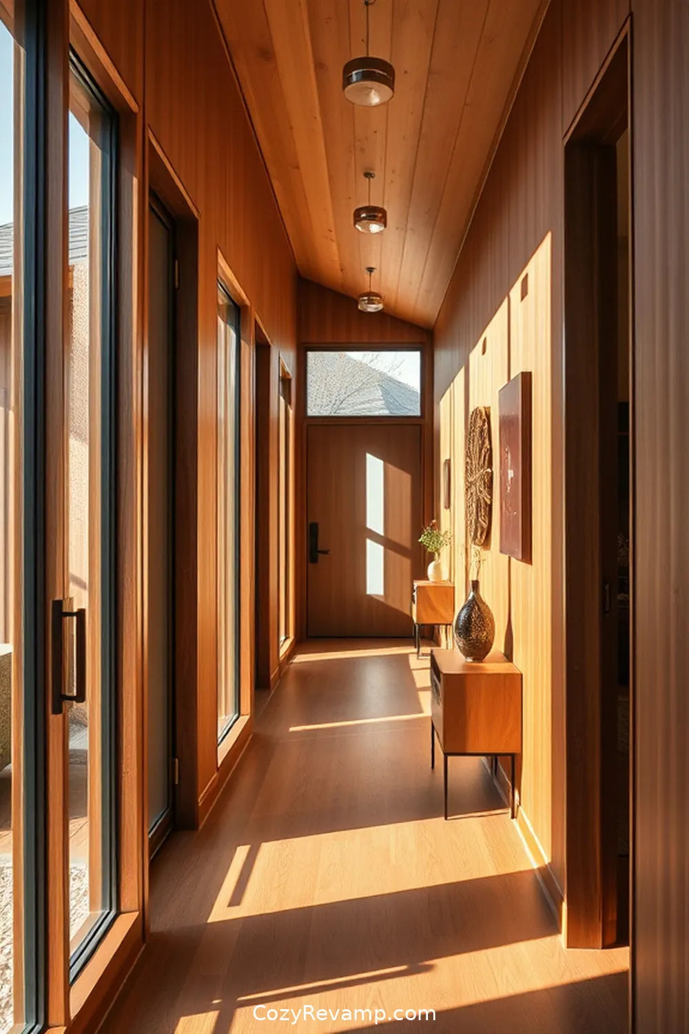 Natural Wood Finishes for 25 Essential Materials for a Mid-Century Modern Hallway With Solar-Powered Lights