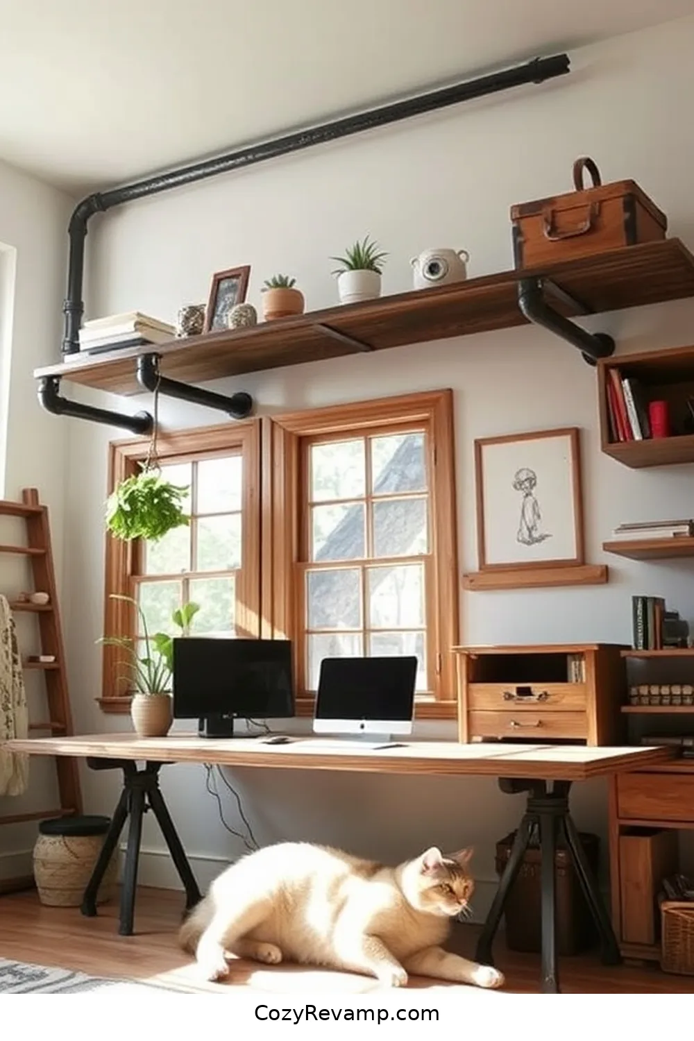 25 Essentials for a Modern Farmhouse Home Office Using Reclaimed Materials 14 13. Industrial Pipe Shelving for 25 Essentials for a Modern Farmhouse Home Office Using Reclaimed Materials
