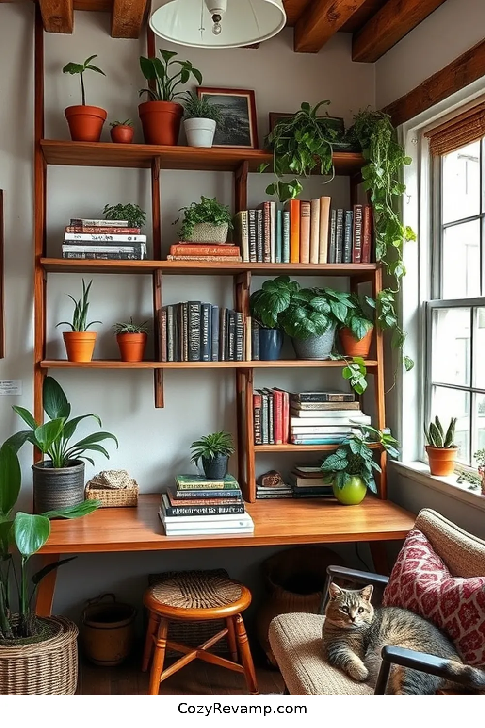 25 Essentials for a Modern Farmhouse Home Office Using Reclaimed Materials 19 18. Old Ladder Shelving for 25 Essentials for a Modern Farmhouse Home Office Using Reclaimed Materials