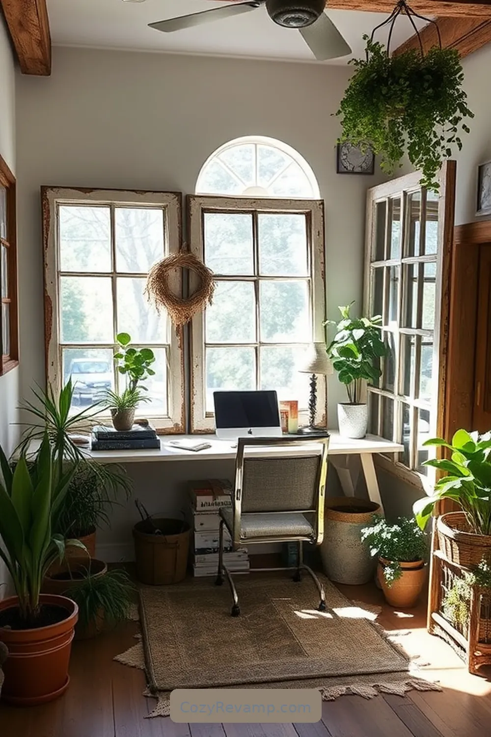 25 Essentials for a Modern Farmhouse Home Office Using Reclaimed Materials 10 9. Salvaged Window Frames for 25 Essentials for a Modern Farmhouse Home Office Using Reclaimed Materials