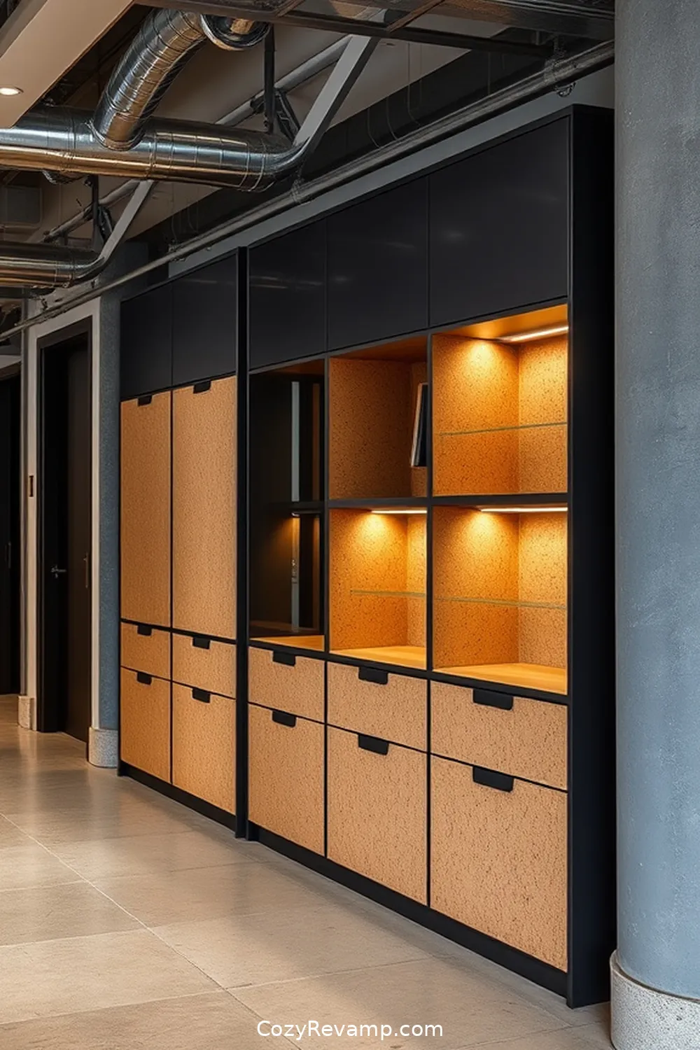 25. Innovative Cork Storage Solutions for 25 Inspiring Ideas for Industrial Hallways Featuring Cork Material