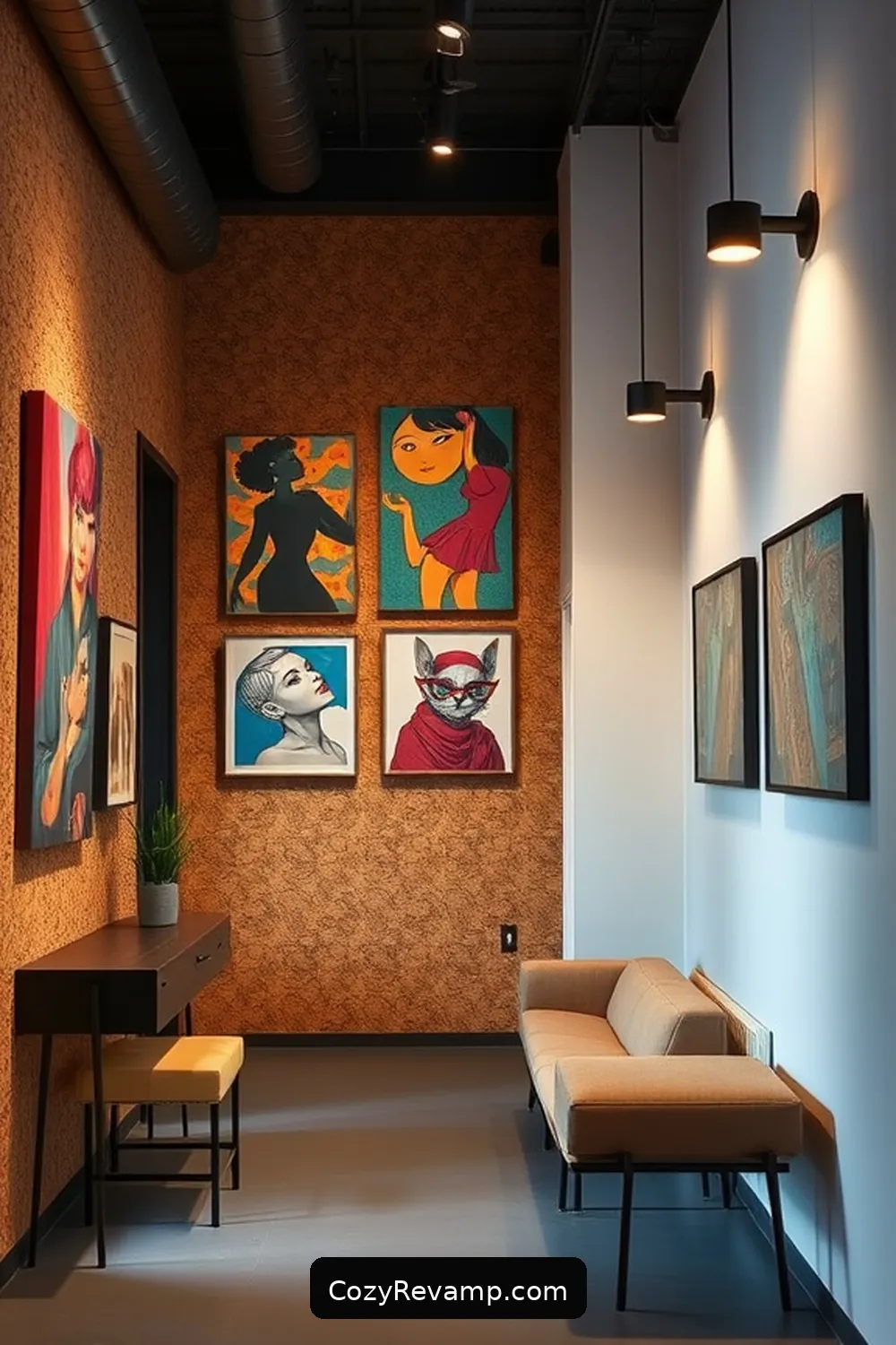 3. Cork Accent Walls With Artwork for 25 Inspiring Ideas for Industrial Hallways Featuring Cork Material