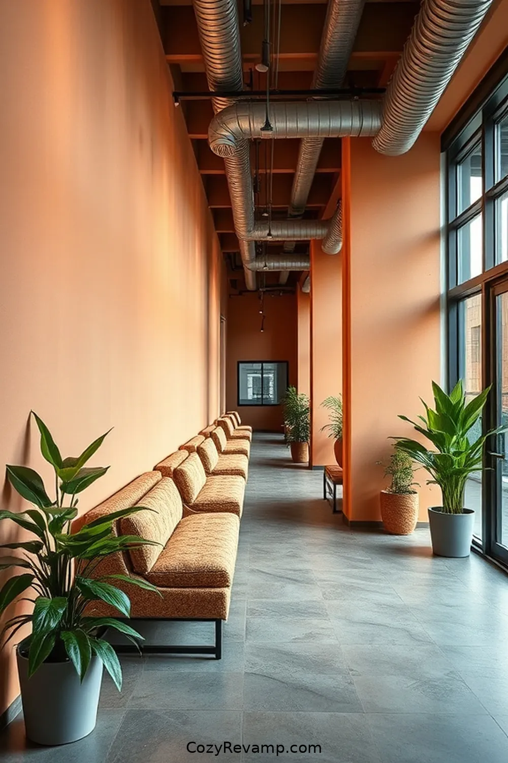 4. Integrated Cork Seating Areas for 25 Inspiring Ideas for Industrial Hallways Featuring Cork Material