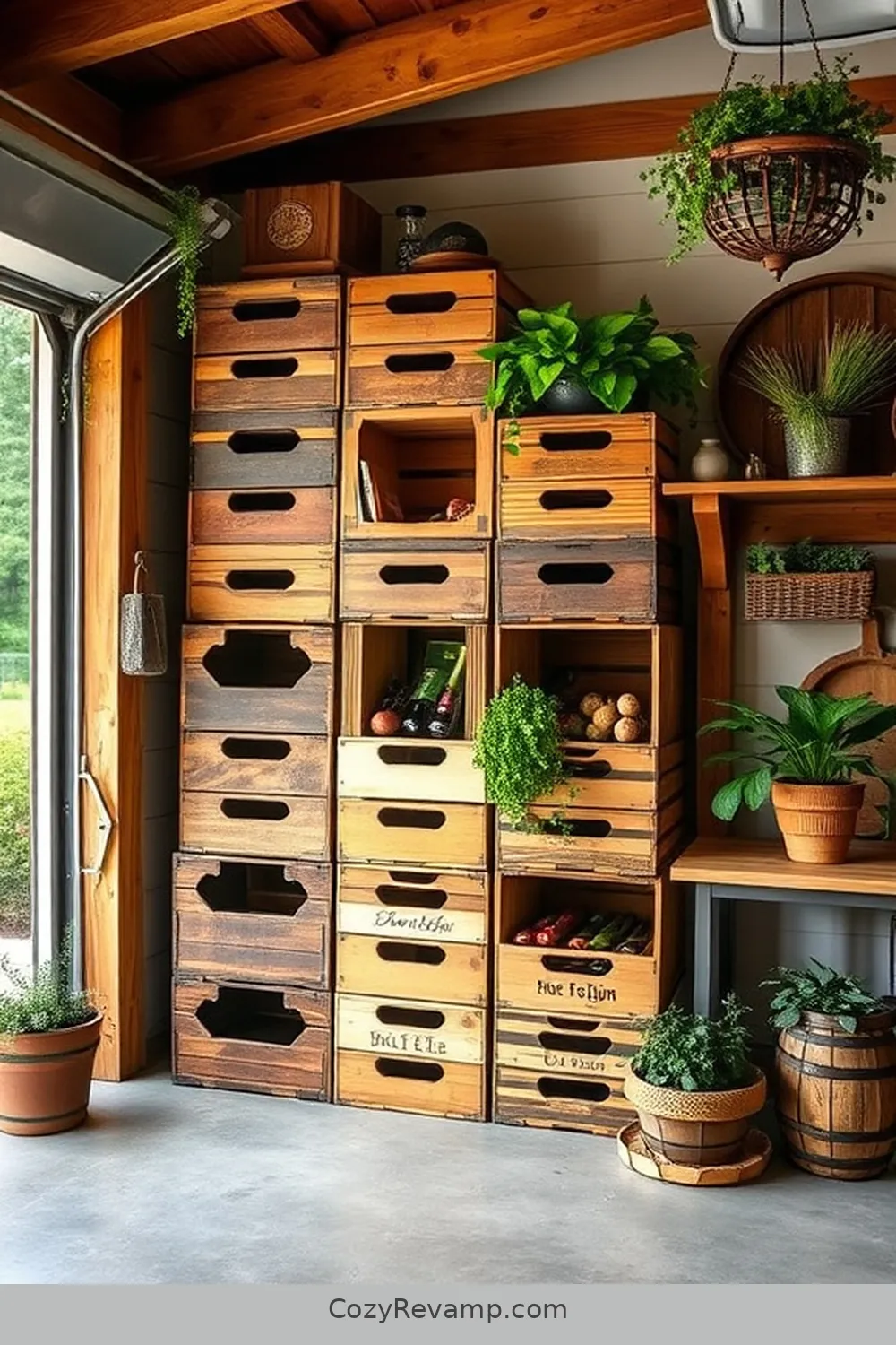 25 Inspiring Ideas for a Modern Farmhouse Garage Featuring Reclaimed Materials 17 Repurposed Wine Crates for Storage for 25 Inspiring Ideas for a Modern Farmhouse Garage Featuring Reclaimed Materials