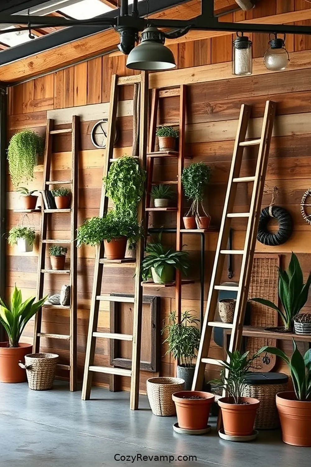 25 Inspiring Ideas for a Modern Farmhouse Garage Featuring Reclaimed Materials 11 Vintage Ladder Storage Solutions for 25 Inspiring Ideas for a Modern Farmhouse Garage Featuring Reclaimed Materials