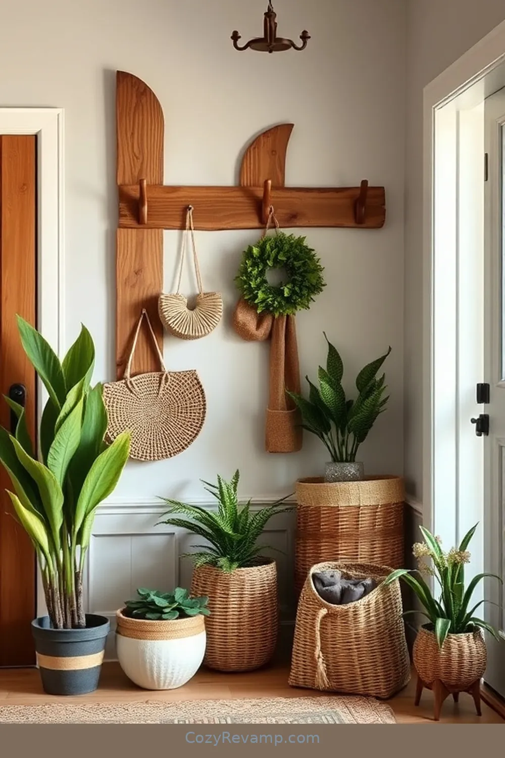 25 Inspiring Rustic Entryway Ideas With Recycled Wood Material 26 Natural Wood Wall Hooks for 25 Inspiring Rustic Entryway Ideas With Recycled Wood Material