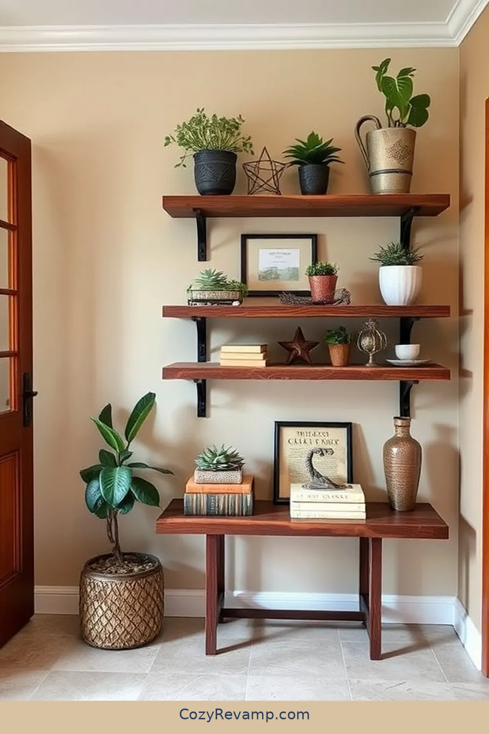 25 Inspiring Rustic Entryway Ideas With Recycled Wood Material 22 Reclaimed Wood Wall Shelves for 25 Inspiring Rustic Entryway Ideas With Recycled Wood Material