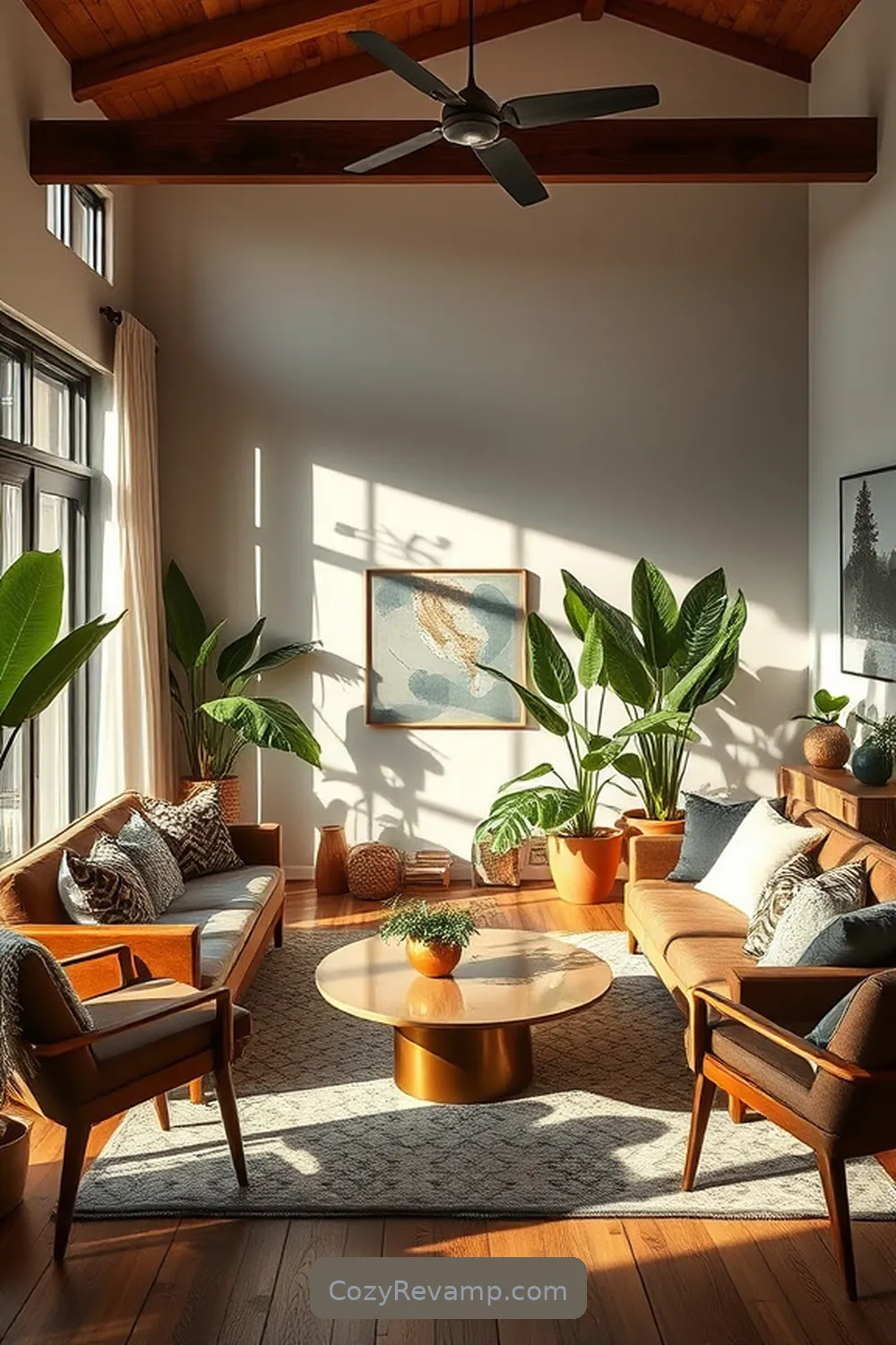 Add Indoor Plants for 25 Key Elements for a Mid-Century Modern Living Room With Natural Fibers