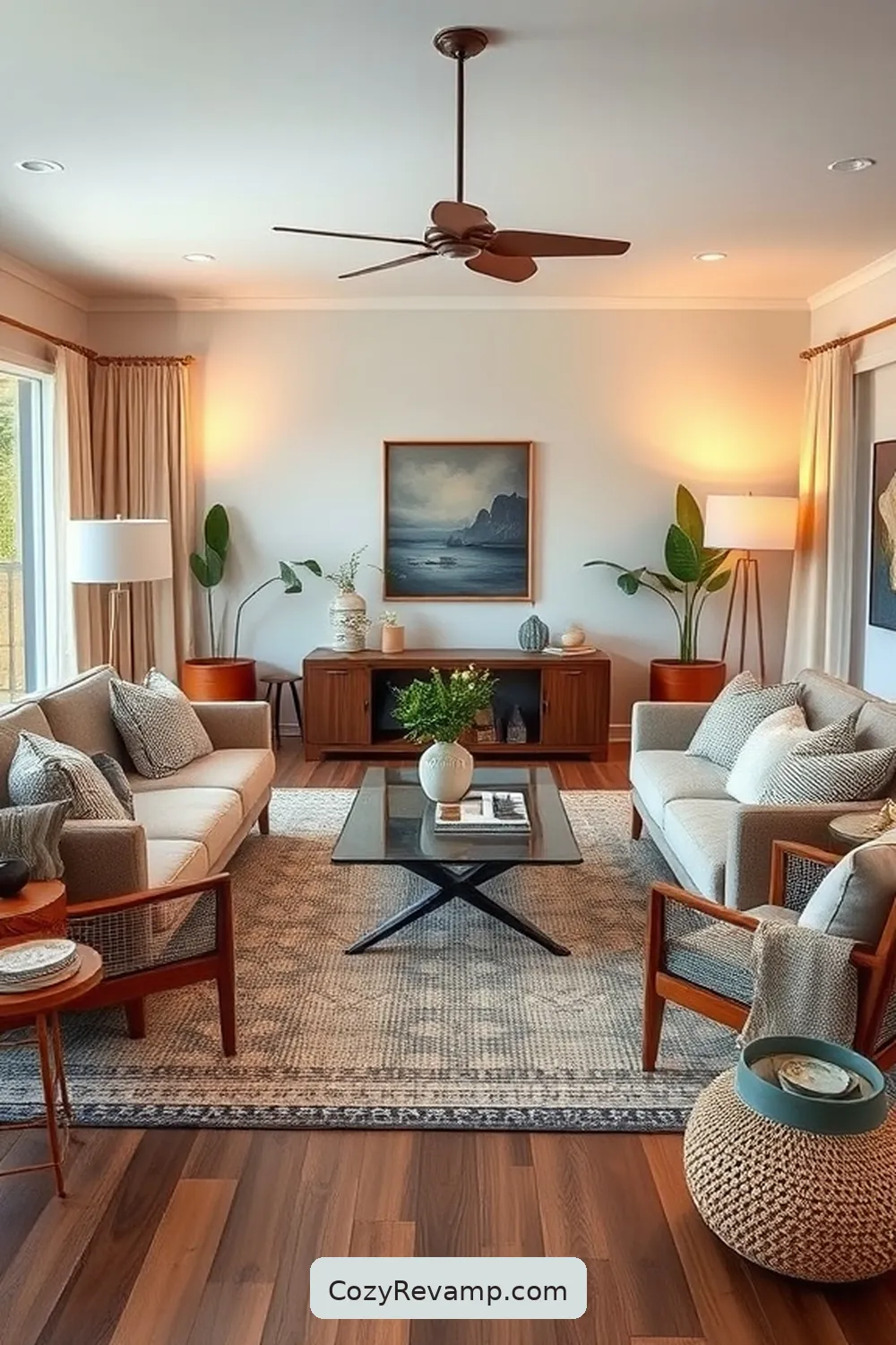 Balance Space With Symmetry for 25 Key Elements for a Mid-Century Modern Living Room With Natural Fibers