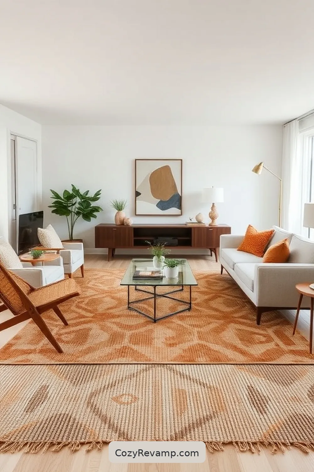 Enhance With Textured Rugs for 25 Key Elements for a Mid-Century Modern Living Room With Natural Fibers