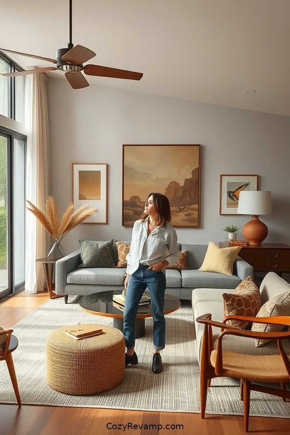 Include Mid-Century Art Pieces for 25 Key Elements for a Mid-Century Modern Living Room With Natural Fibers