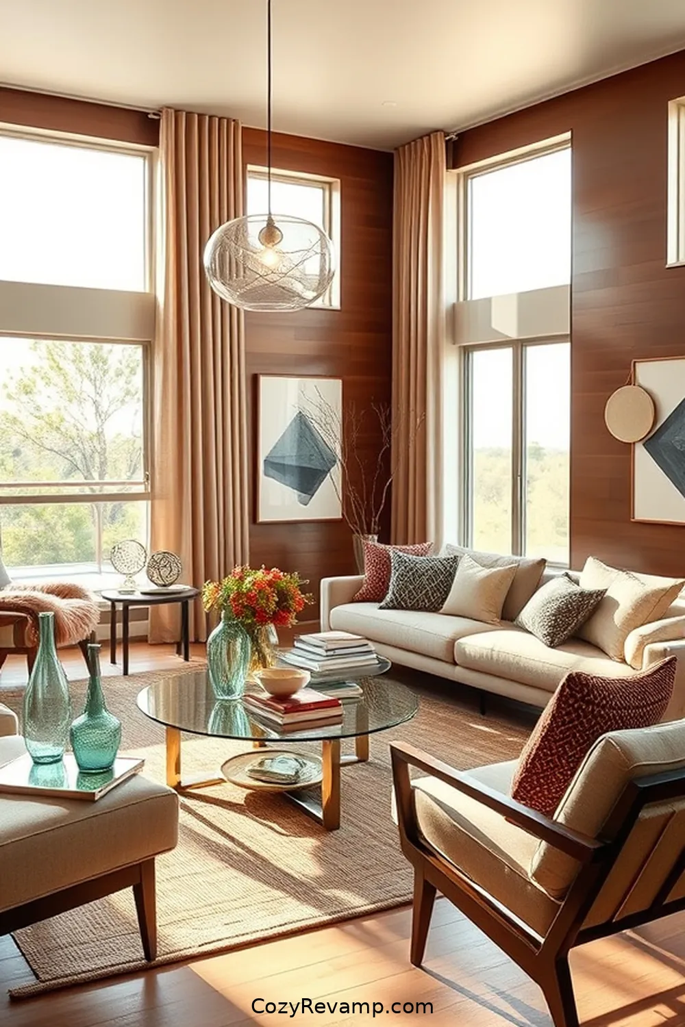 Incorporate Glass Elements for 25 Key Elements for a Mid-Century Modern Living Room With Natural Fibers