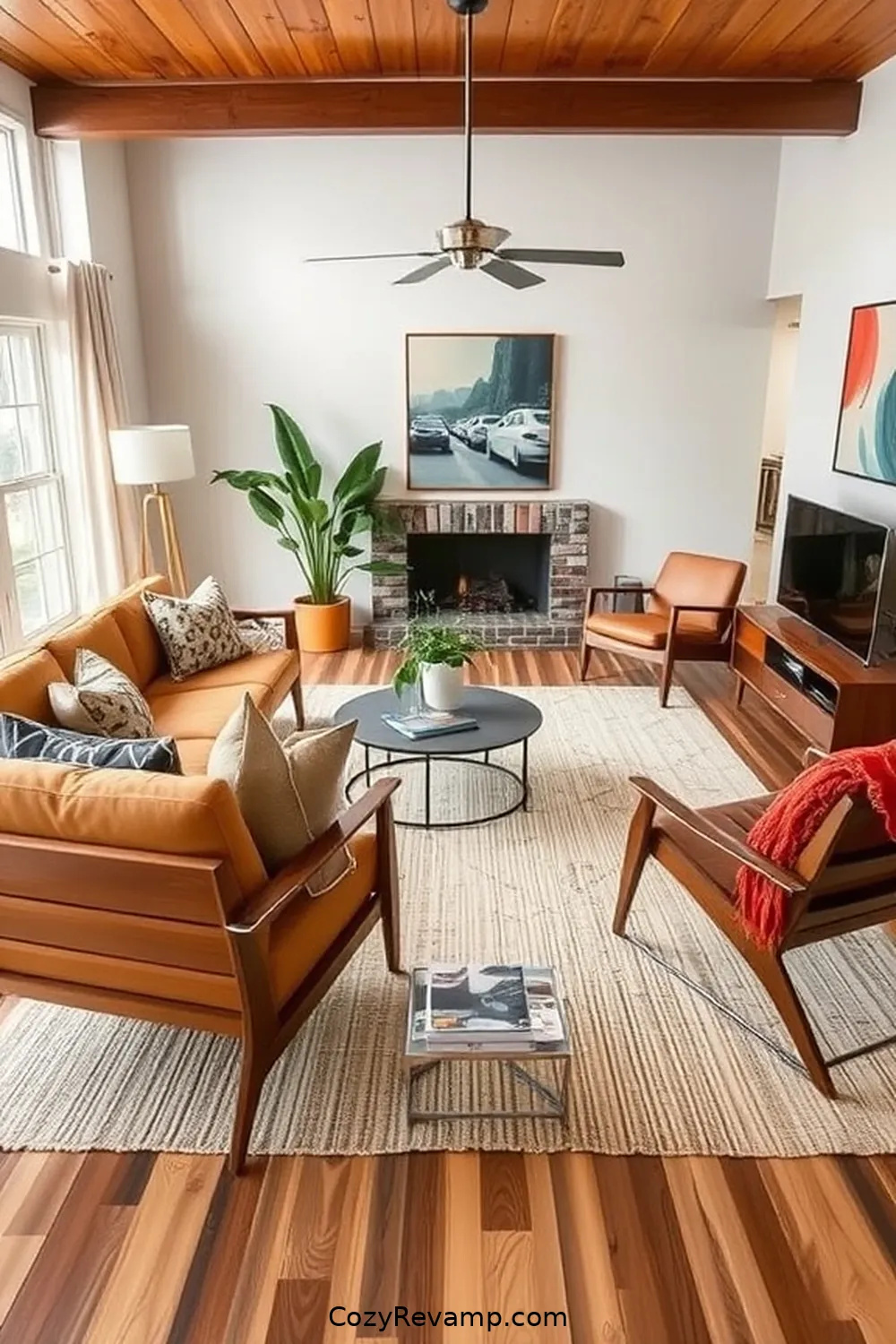 Mix and Match Materials for 25 Key Elements for a Mid-Century Modern Living Room With Natural Fibers