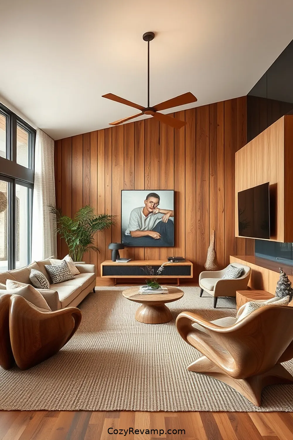 Showcase Statement Lighting for 25 Key Elements for a Mid-Century Modern Living Room With Natural Fibers