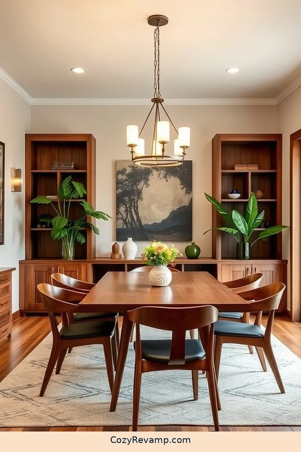 Custom Built-Ins With Reclaimed Wood for 25 Stunning Mid-Century Modern Dining Rooms Featuring Recycled Wood Material