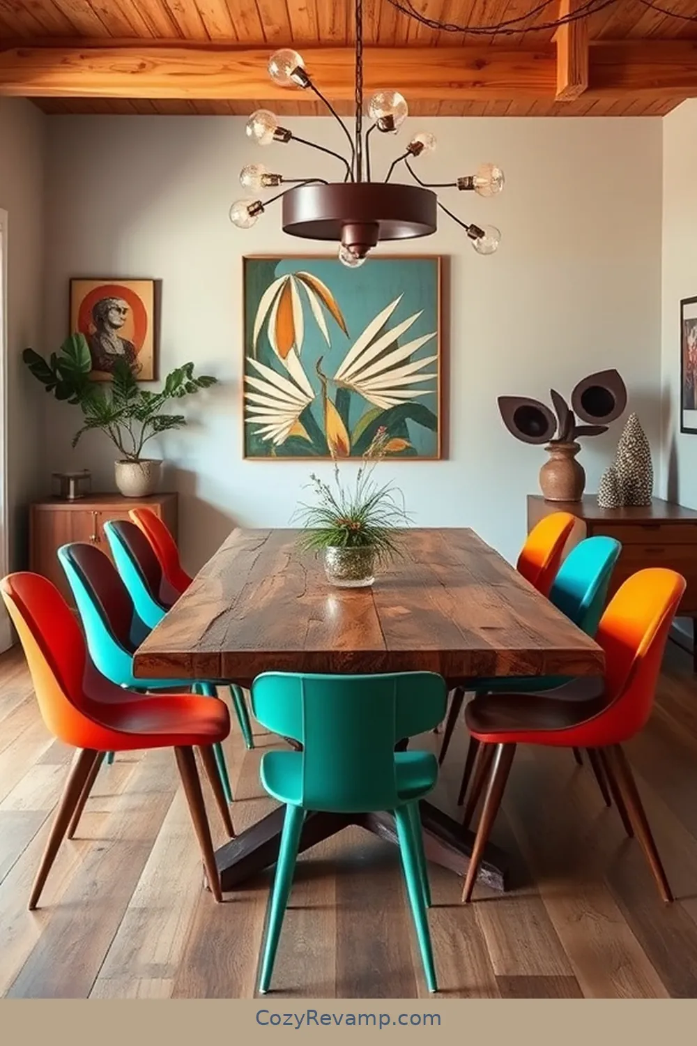 Eclectic Mix of Vintage and Modern for 25 Stunning Mid-Century Modern Dining Rooms Featuring Recycled Wood Material