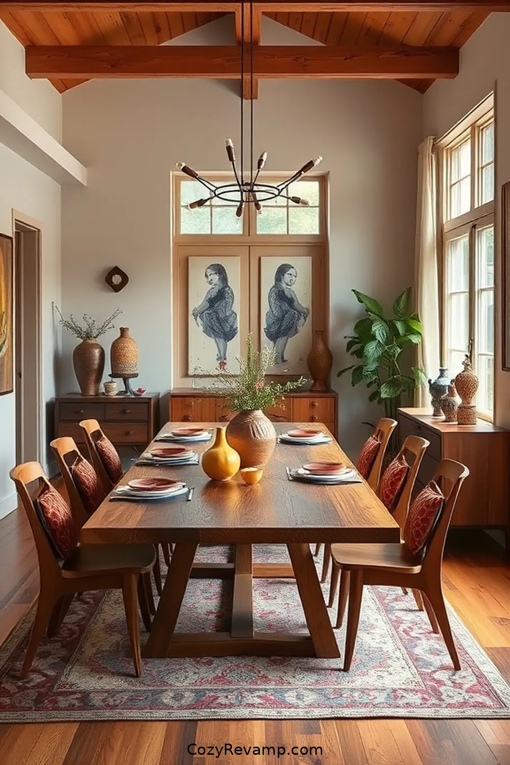 Harmonious Color Palettes in Dining Spaces for 25 Stunning Mid-Century Modern Dining Rooms Featuring Recycled Wood Material