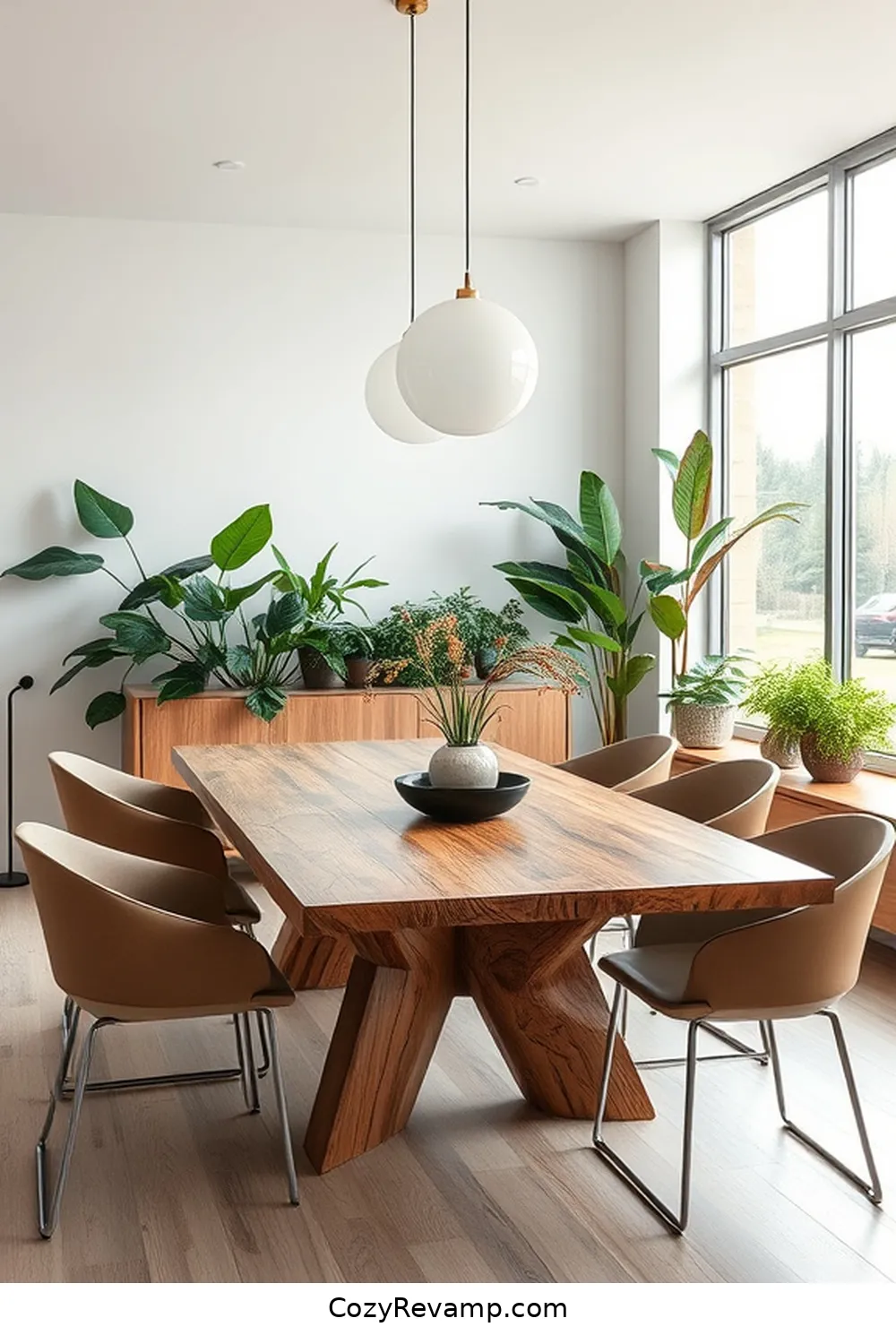 Minimalist Design With a Touch of Nature for 25 Stunning Mid-Century Modern Dining Rooms Featuring Recycled Wood Material