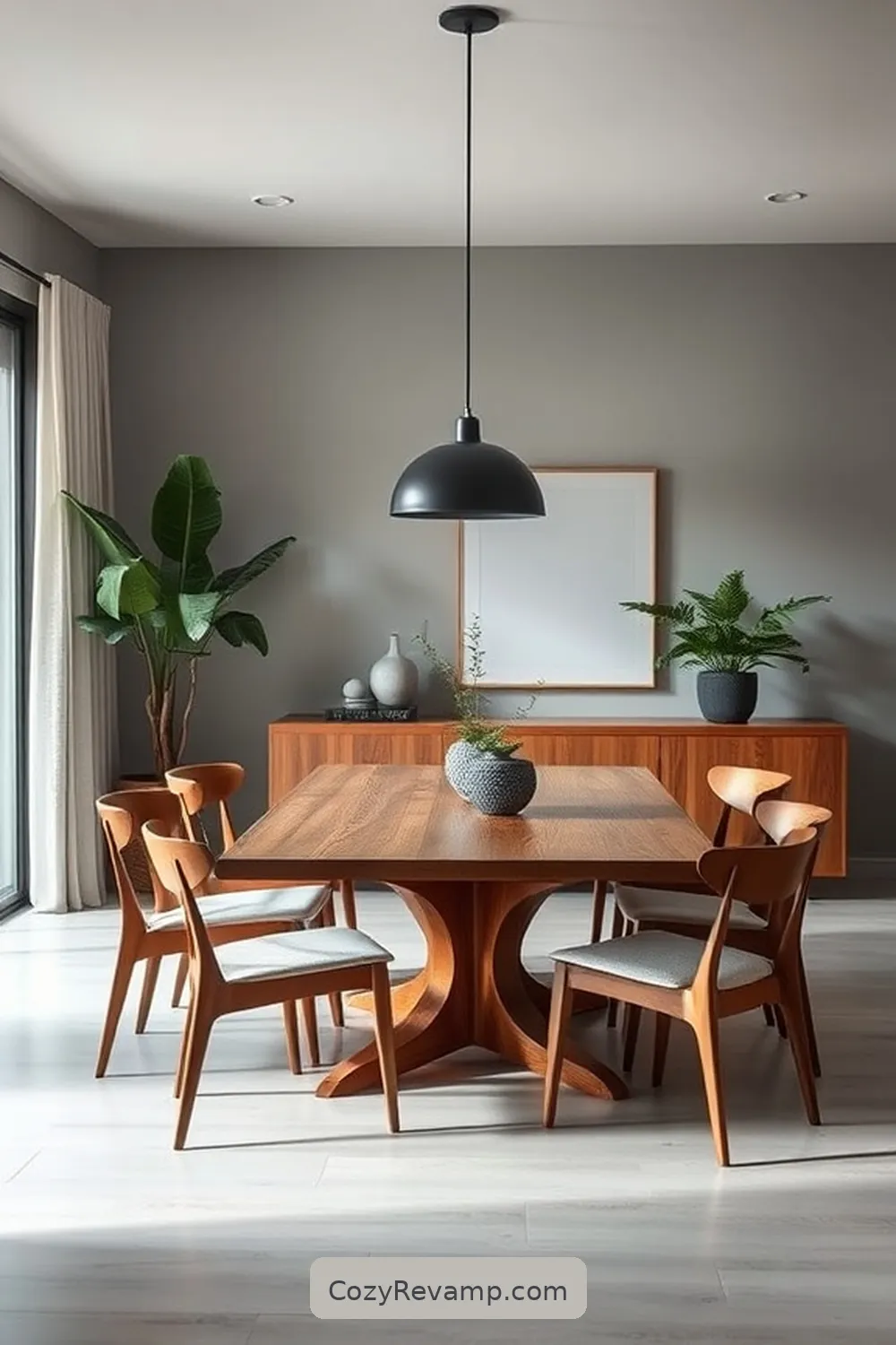 Monochromatic Schemes With Natural Highlights for 25 Stunning Mid-Century Modern Dining Rooms Featuring Recycled Wood Material