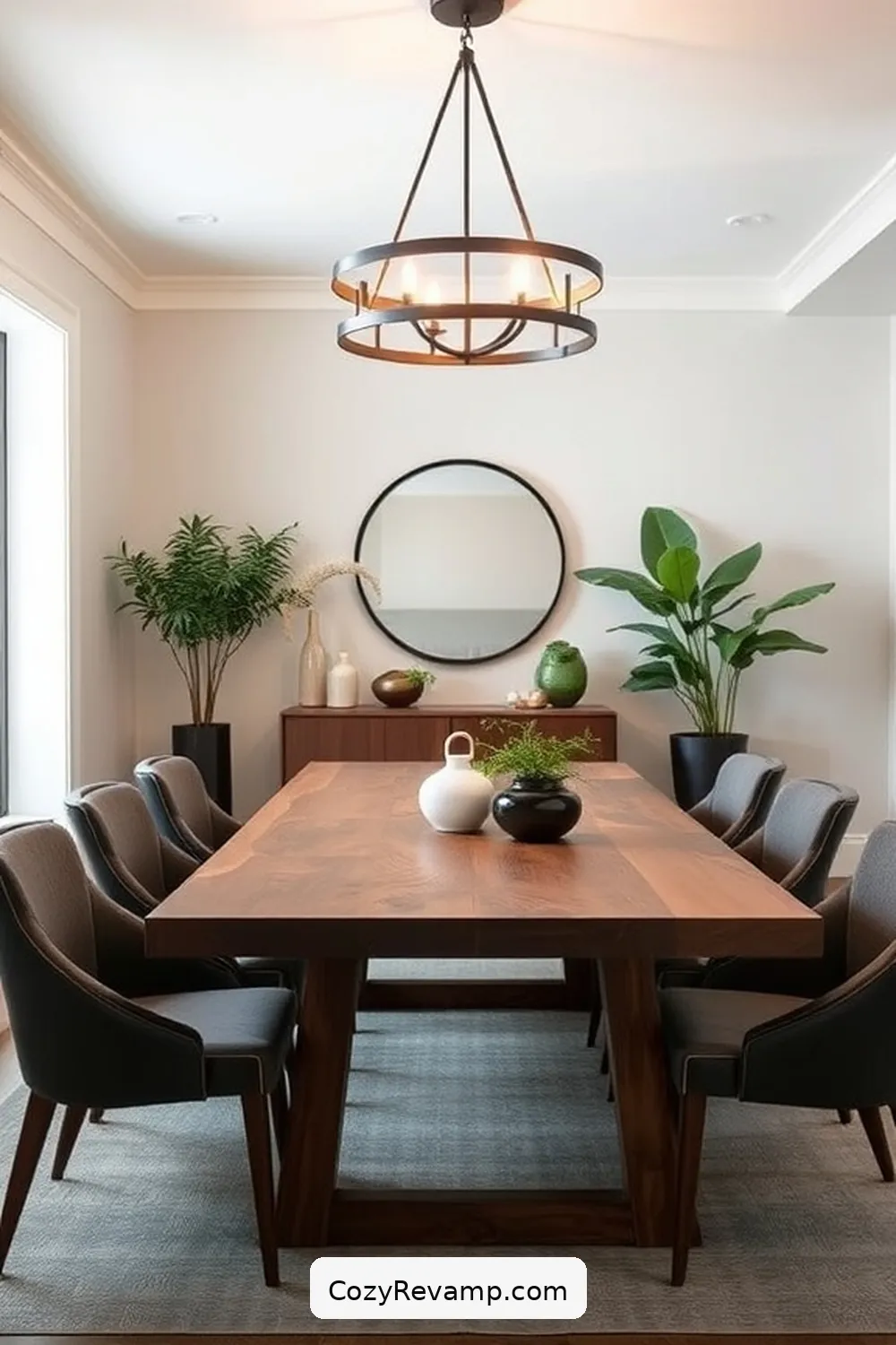 Statement Lighting Above a Reclaimed Table for 25 Stunning Mid-Century Modern Dining Rooms Featuring Recycled Wood Material